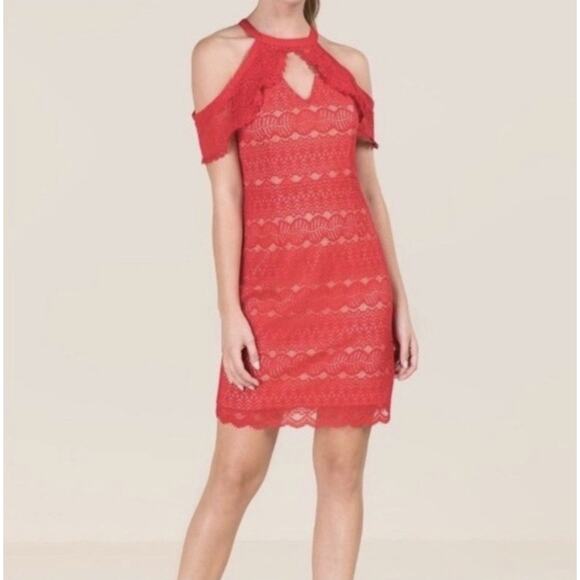 Francesca Dresses & Skirts - Francesca Red Lace Overlay Mini Dress Women’s Size Small
